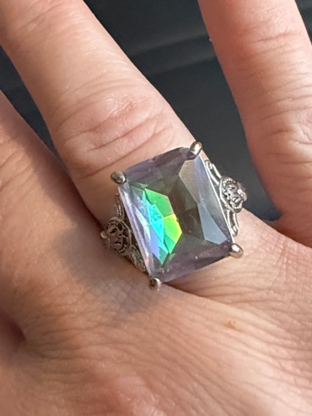 Mystic Aura Square Crystal Statement Ring - Silver